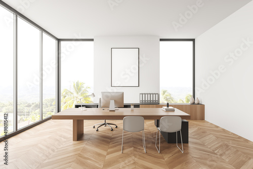 Light manager room interior with desk and chairs  drawer and mockup frame