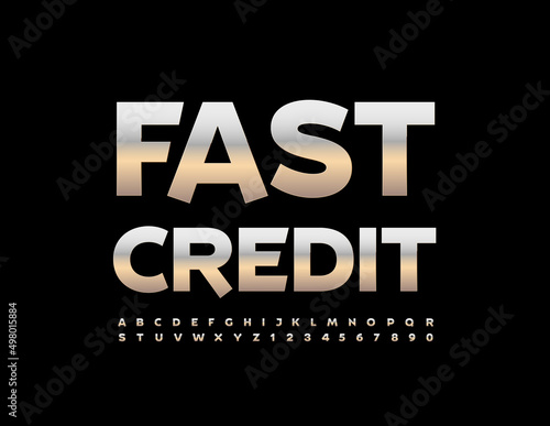 Vector business banner Fast Credit. Silver elegant Font. Metallic modern Alphabet Letters and Numbers set