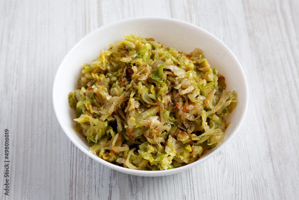 Homemade Irish Sauteed Cabbage in a Bowl, side view.