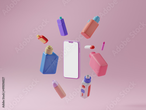 Social Network Post Vapes surrounded with floating Vapeselements on pink background minimal design 3d illustration.