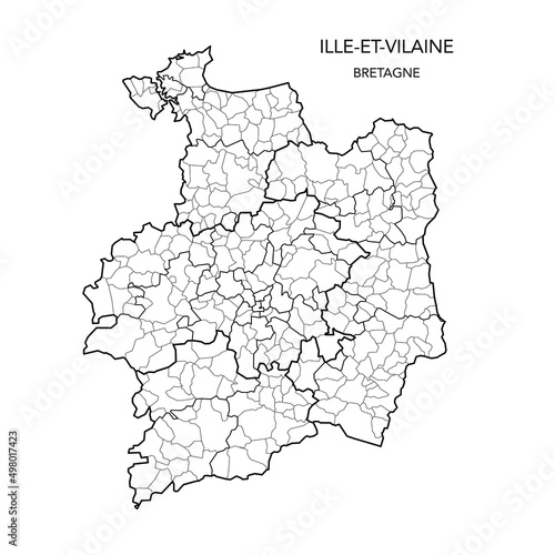 Vector Map of the Geopolitical Subdivisions of the French Department of Ille-et-Vilaine Including Arrondissements, Cantons and Municipalities as of 2022 - Bretagne - France