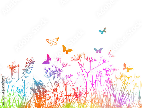 Spring time colorful doodle flowers. Abstract colorful floral vector background