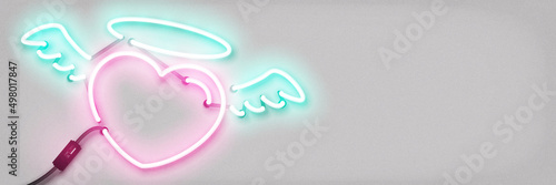 Vector realistic isolated neon sign of Heart Angel logo with copy space on the white background.