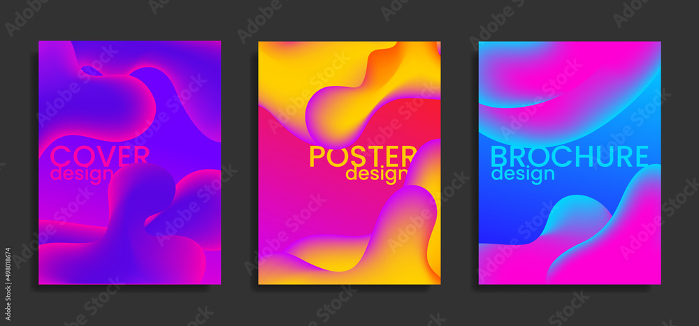 Modern poster or brochure design templates with 3d flow elements. Abstract vector background. Poster, brochure, trendy fashion design.