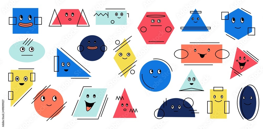 Geometric characters with emotions. Minimalistic abstract mascot with ...