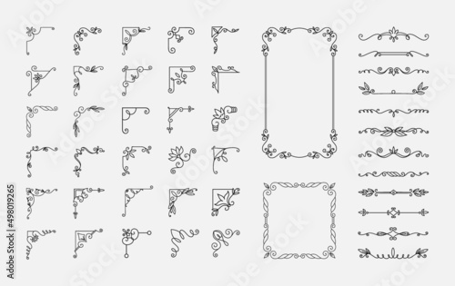 Decorative corners. Ornamental calligraphic elements for invitations and greeting cards. Classic line dividers. Isolated filigree floral frames. Underline flourish. Vector borders set