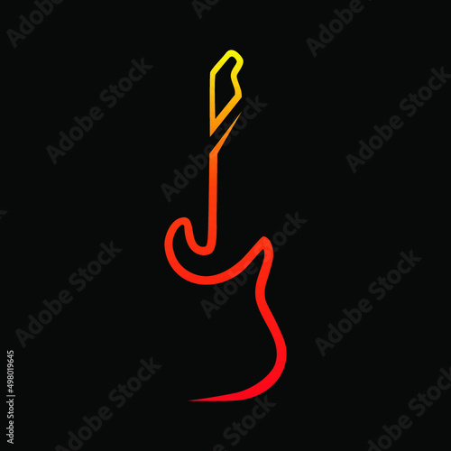 Abstract electric guitar symbol on black backdrop. Design element
