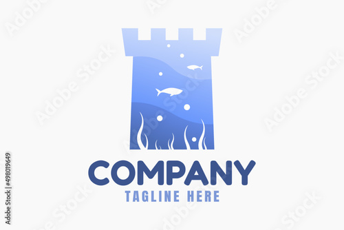 fort tower sea logo template
