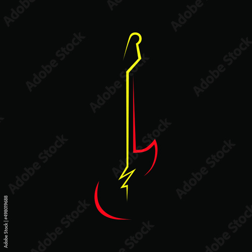 Abstract electric guitar symbol on black backdrop. Design element