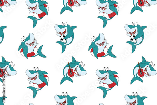 cute blue shark cartoon pattern