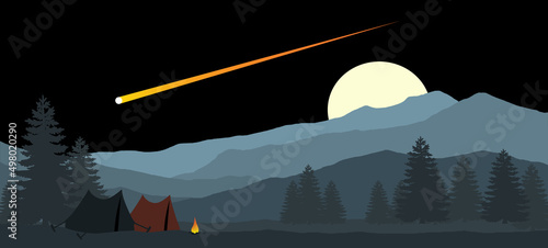 The fall of a meteorite in the taiga.