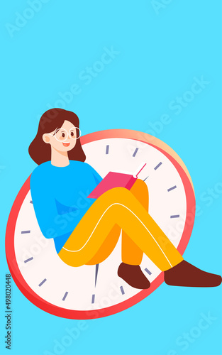 girl lying on a book and reading  world book day  vector illustration