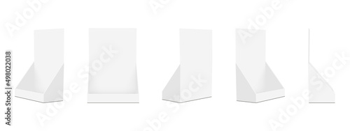 Set of Cardboard Display Boxes Mockups With Front, Side, Back View, Isolated on White Background. Vector Illustration