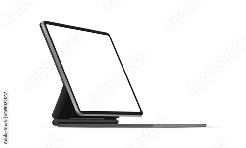 Tablet Computer on Stand Case, Isolated on White Background, Side Perspective View. Vector Illustration