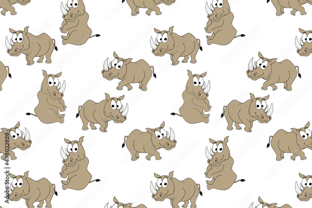 Obraz premium cute rhino animal cartoon pattern