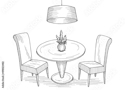Dining room graphic black white isolated sketch illustration vector 