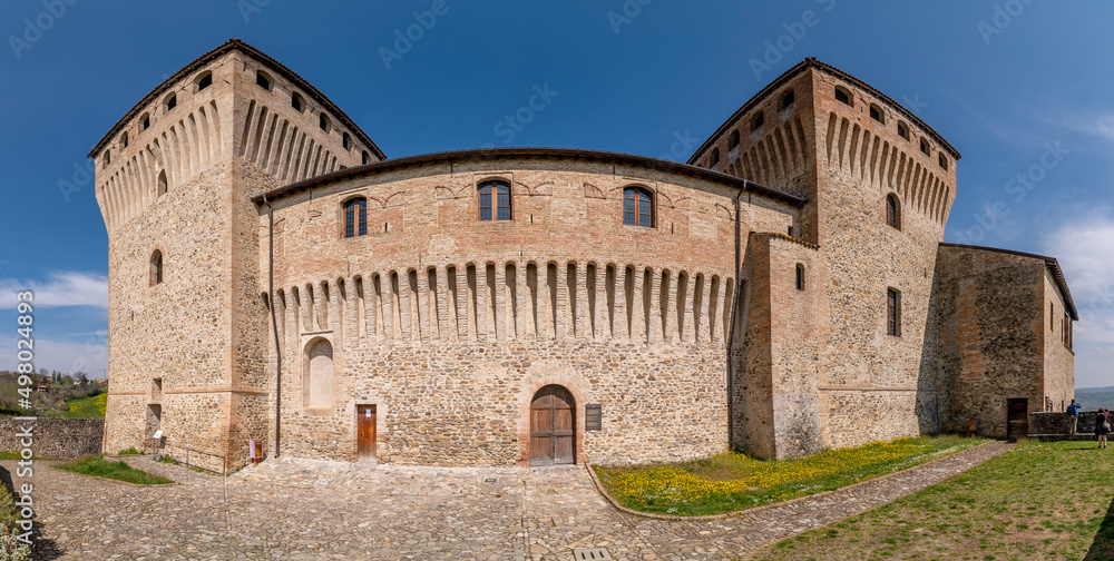 Wide angle view of the south side of Torrechiara Castle, Parma, Italy