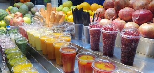 Fresh fruit smoothies for sale at the market 