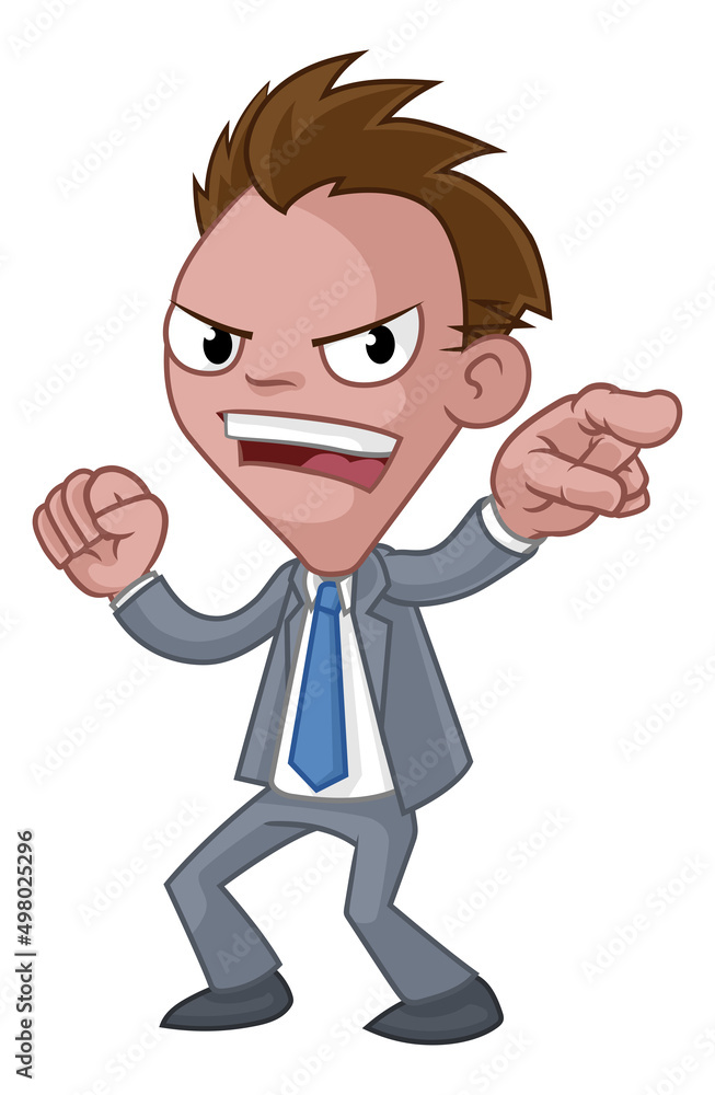 Cartoon Business Man In Suit Pointing Mascot Cartoon Business Man In Suit Pointing Mascot