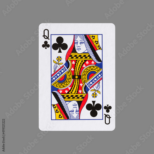 Queen of Clubs. Isolated on a gray background. Gamble. Playing cards.