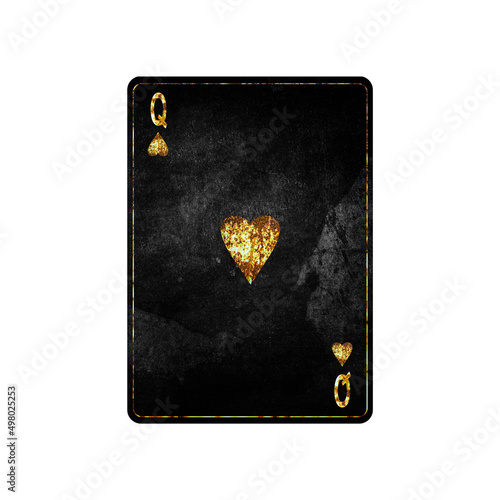 Queen of Hearts, grunge card isolated on white background. Playing cards. Design element.