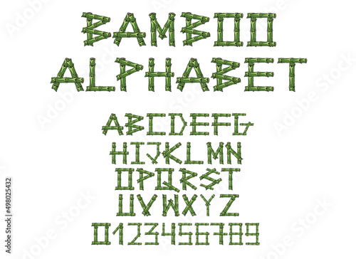 Illustration of the bamboo alphabeton a white background. Bamboo, bamboo shoots, ready to use, eps. For your design