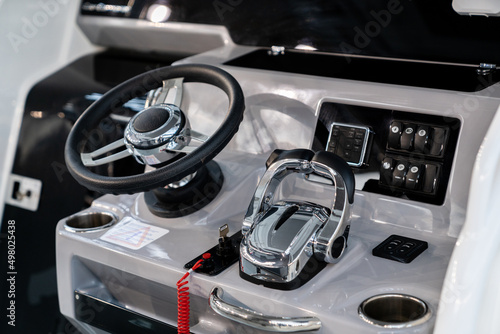 Cockpit of luxury yacht with dashboard