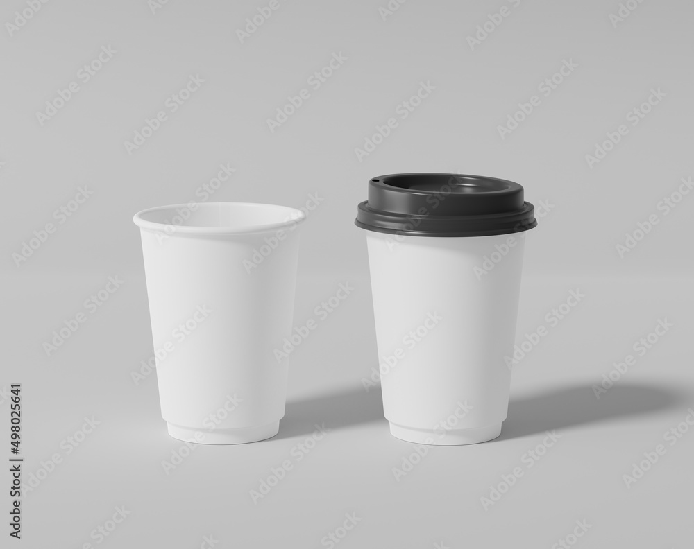 White paper coffee cup mockup with lid, Realistic round package, 3d rendering, 3d illustration White paper coffee cup mockup with lid, Realistic round package, 3d rendering, 3d illustration