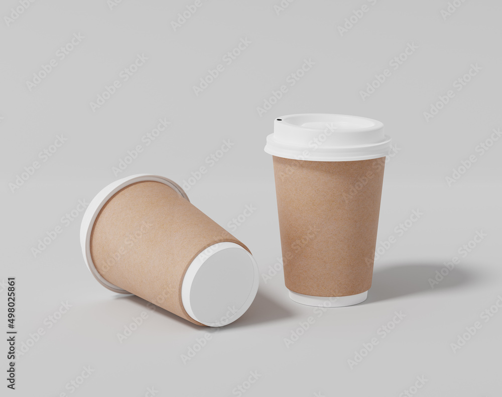 Kraft paper coffee cup mockup with lid, Realistic round package, 3d rendering, 3d illustration Kraft paper coffee cup mockup with lid, Realistic round package, 3d rendering, 3d illustration