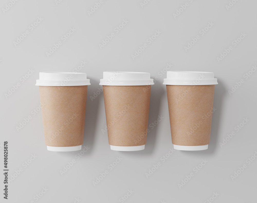 Kraft paper coffee cup mockup with lid, Realistic round package, 3d rendering, 3d illustration Kraft paper coffee cup mockup with lid, Realistic round package, 3d rendering, 3d illustration