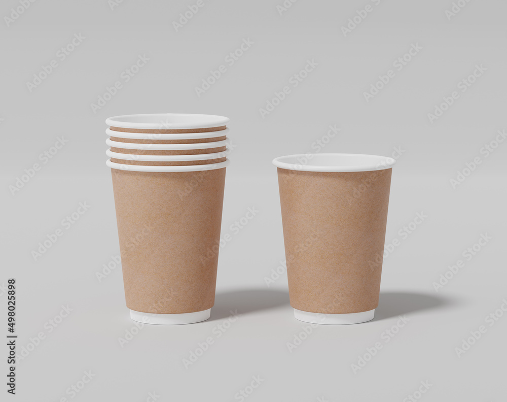 Kraft paper coffee cup mockup with lid, Realistic round package, 3d rendering, 3d illustration Kraft paper coffee cup mockup with lid, Realistic round package, 3d rendering, 3d illustration