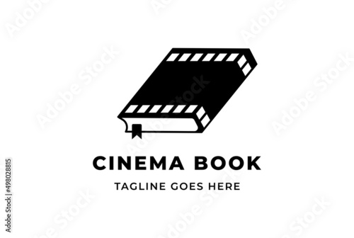 Vintage Retro Book with Film Strip for Movie Cinema Production Studio Logo Design Vector