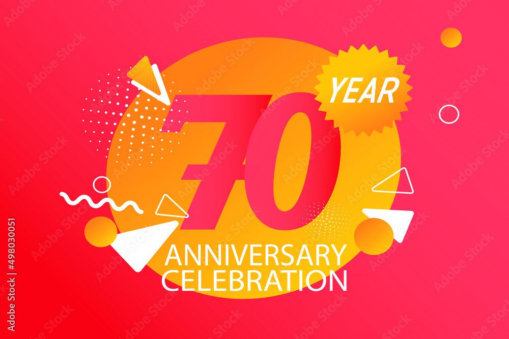 70 year anniversary celebration logotype. anniversary logo with orange and white color isolated on black background, vector design for celebration, invitation card, and greeting card - Vector