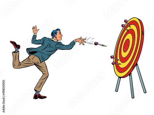 male businessman target dart target accuracy competition, sports fun and recreation