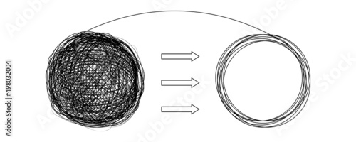 Unraveling tangled problem. Chaotically tangled knot and solving problems. Psychotherapy concept.