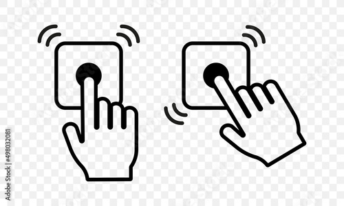 Door bell vector icon. Finger pressing the doorbell. Finger touch from home door bell. Transparent background.