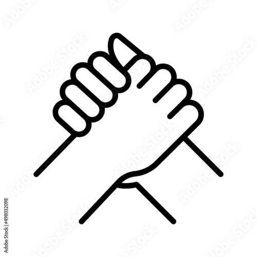 Human handshake. Symbol brotherhood. Homie handshake. Symbol from arm wrestling. Unity sign.
