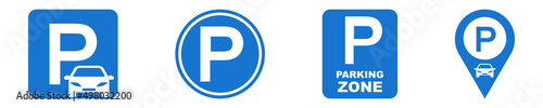 Parking car sign vector set. Parking place. Blue road sign. Vector 10 EPS.