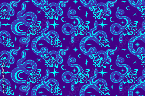 Vintage glowing seamless background, mystery astrology wallpaper. Celestial concept with sun. Backdrop for yoga, Witchcraft, tarot, spiritual concept