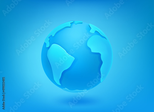 Blue Earth icon on blue background. New call concept. 3d vector illustration
