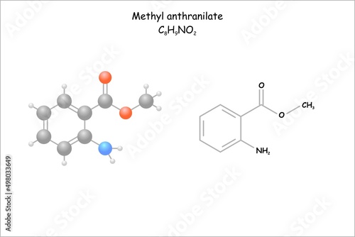 Fototapeta Naklejka Na Ścianę i Meble -  Stylized molecule model/structural formula of Methyl anhranilate. Use as bloomy flavor component in perfumes and unguents.