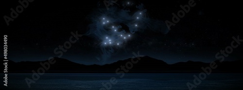Draco the dragon constellation on a starry space background