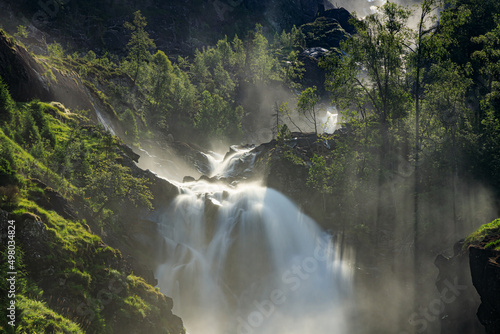 Fototapeta Naklejka Na Ścianę i Meble -  Latefossen Waterfall Odda Norway. Latefoss is a powerful, twin waterfall.