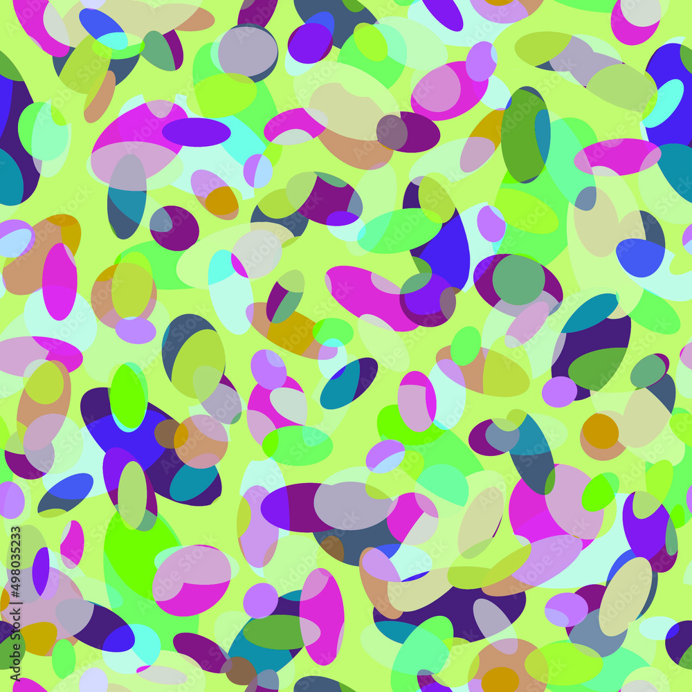 Abstract geometric layered seamless pattern with colorful ovals on a light yellow background Abstract geometric layered seamless pattern with colorful ovals on a light yellow background