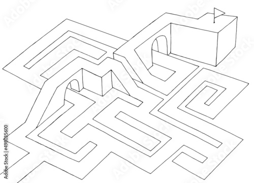 Maze graphic black white sketch top aerial view illustration vector