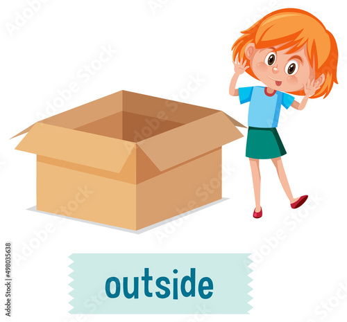 Preposition of place with cartoon girl and a box