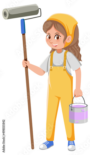 A female painter cartoon character on white background