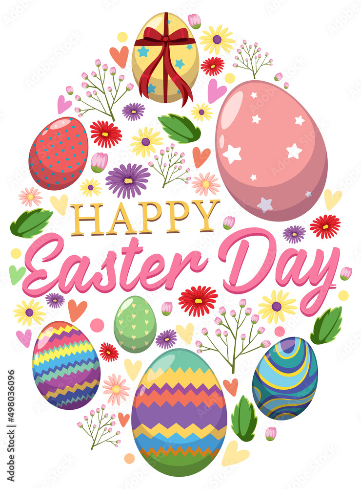 Happy Easter design with eggs and flowers Happy Easter design with eggs and flowers