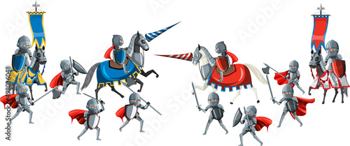 Medieval knights in a battle on white background