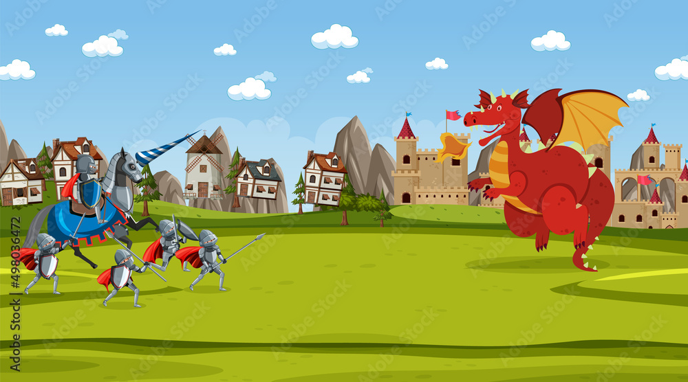 Medieval battle scene in cartoon style Medieval battle scene in cartoon style